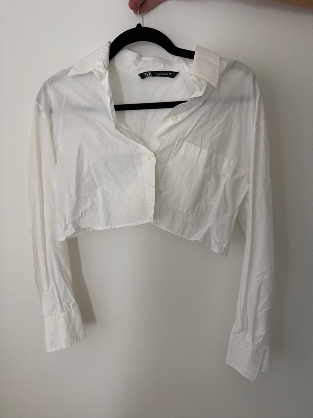Zara White Cropped Button-Down Shirt